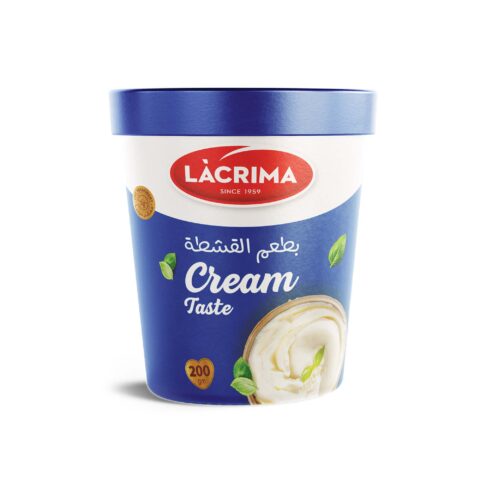 Lacrima cream taste spreadable cheese 200g in dark blue cup.