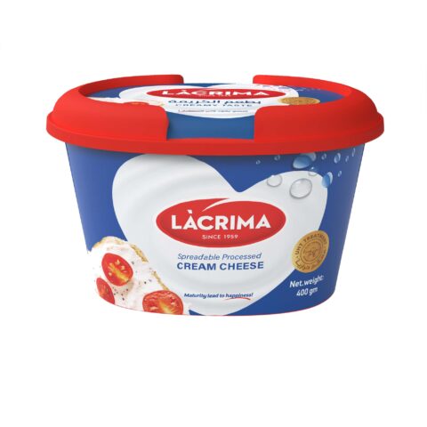 Lacrima cream taste processed cheese in 400g oval family pack.