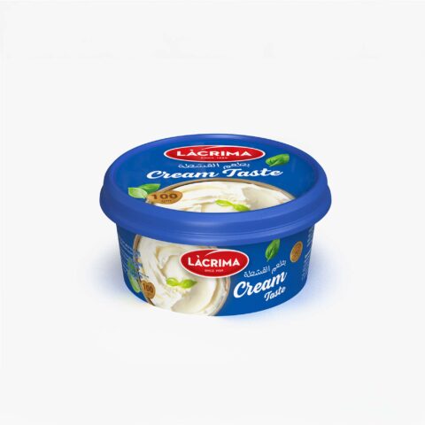 Lacrima 100g cream taste cheese in blue round cup.
