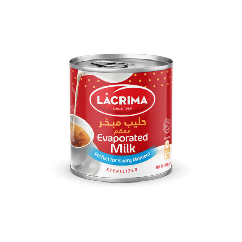 Lacrima evaporated milk 397g can for beverages and recipes.