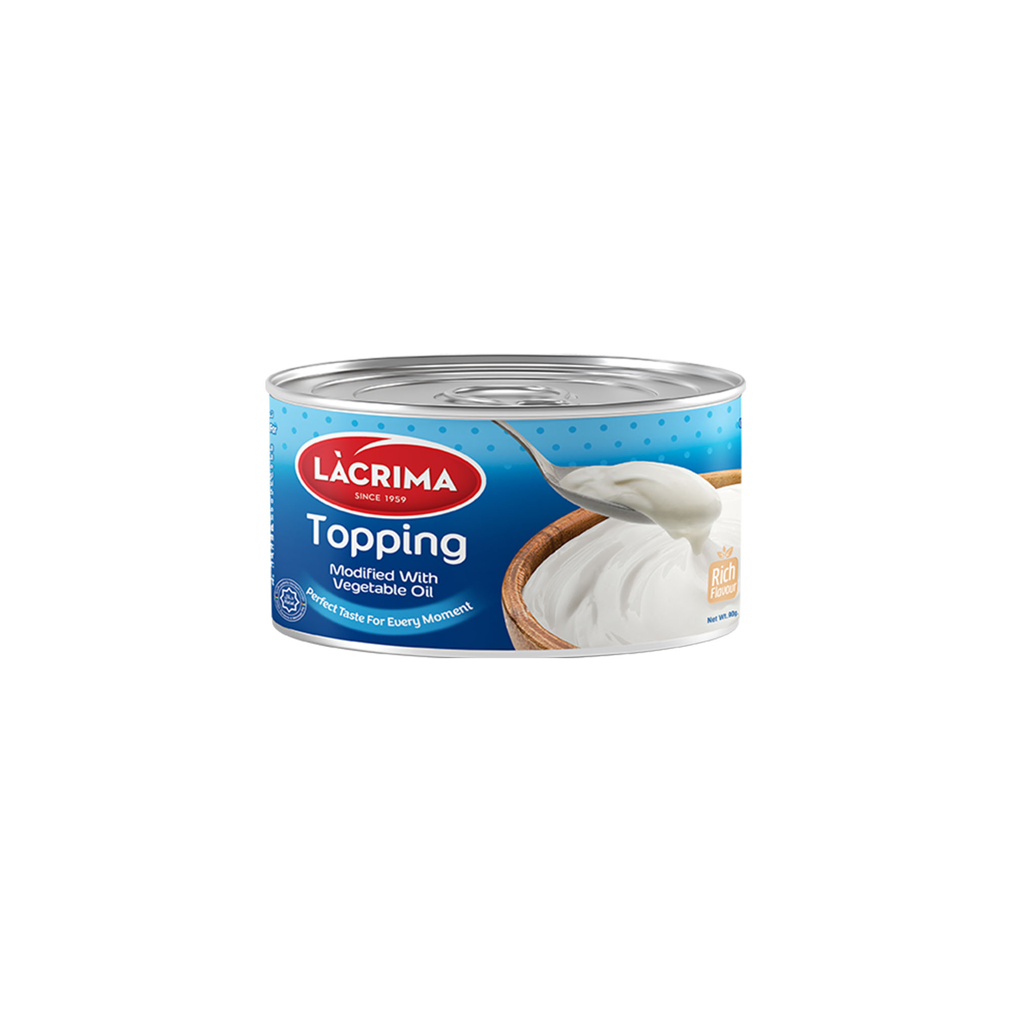 Lacrima topping cream can modified with vegetable oil.